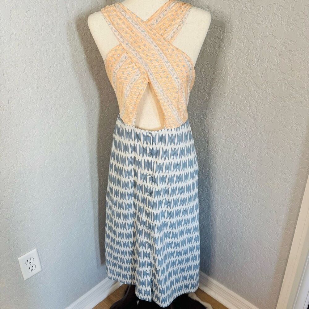 Joie Flippa Geo Print Cotton Midi Dress, Blue/Yellow, Size 10,‎ NWT